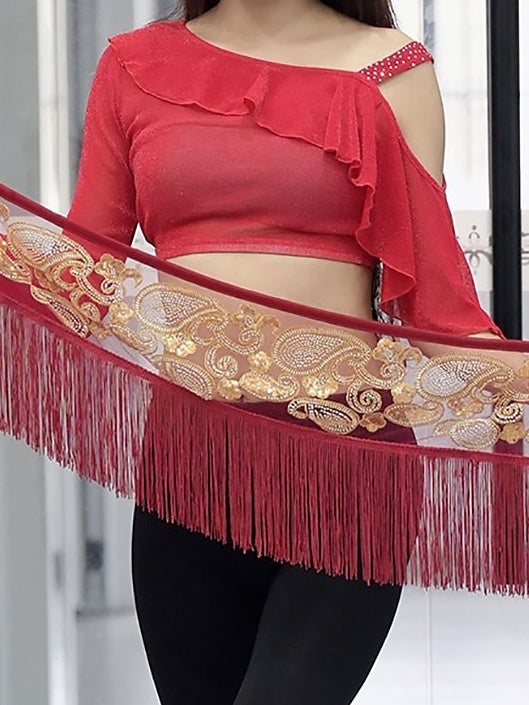 Ceinture de Danse Du Ventre avec Cordon de Serrage et Pompon pour Entraînement et Performance pour Femmes