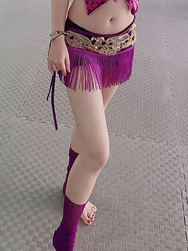 Ceinture de Danse Du Ventre avec Cordon de Serrage et Pompon pour Entraînement et Performance pour Femmes