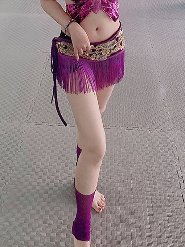 Ceinture de Danse Du Ventre avec Cordon de Serrage et Pompon pour Entraînement et Performance pour Femmes