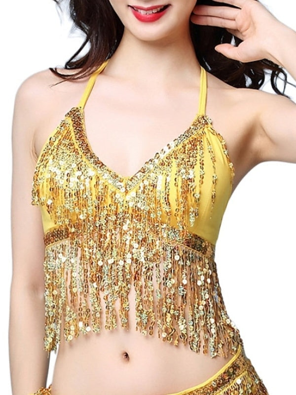 Haut de Danse Du Ventre à Pompons et Paillettes pour Femme
