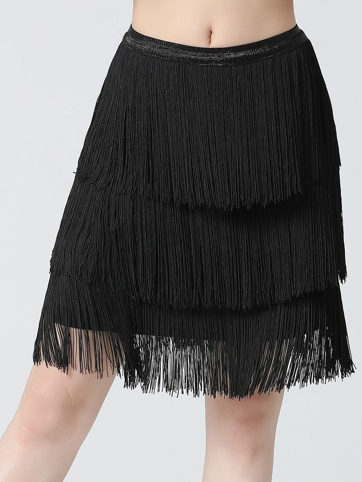 Jupes de Danse Du Ventre à Franges et Pompons pour Femmes, Couleur Pure, pour Entraînement et Performance