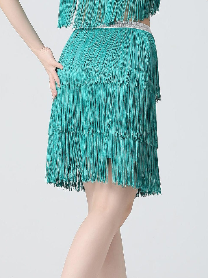 Jupes de Danse Du Ventre à Franges et Pompons pour Femmes, Couleur Pure, pour Entraînement et Performance