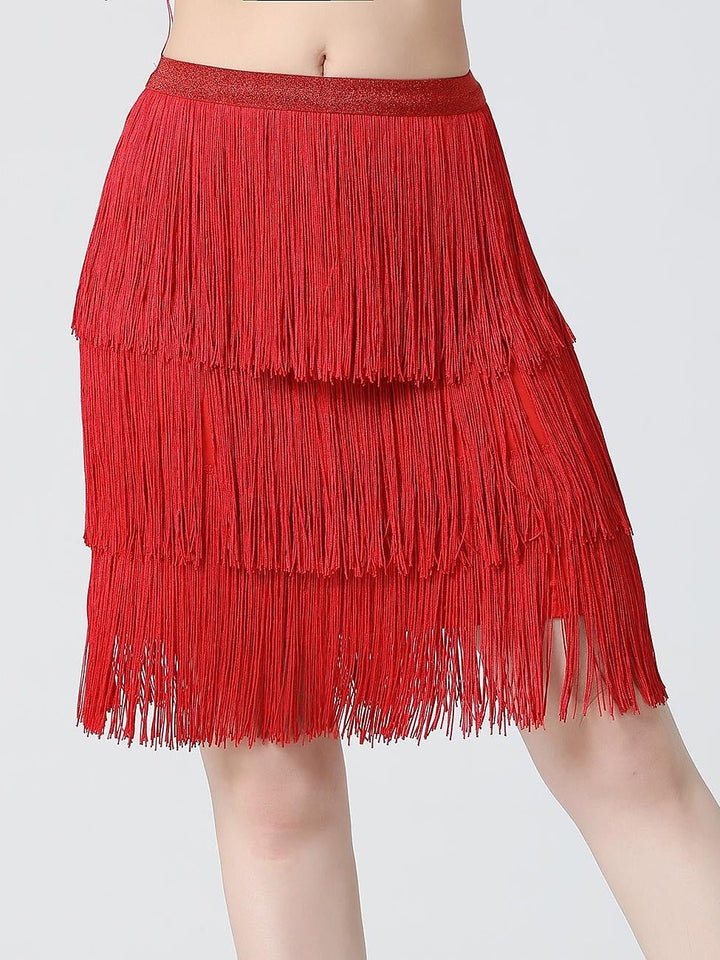 Jupes de Danse Du Ventre à Franges et Pompons pour Femmes, Couleur Pure, pour Entraînement et Performance