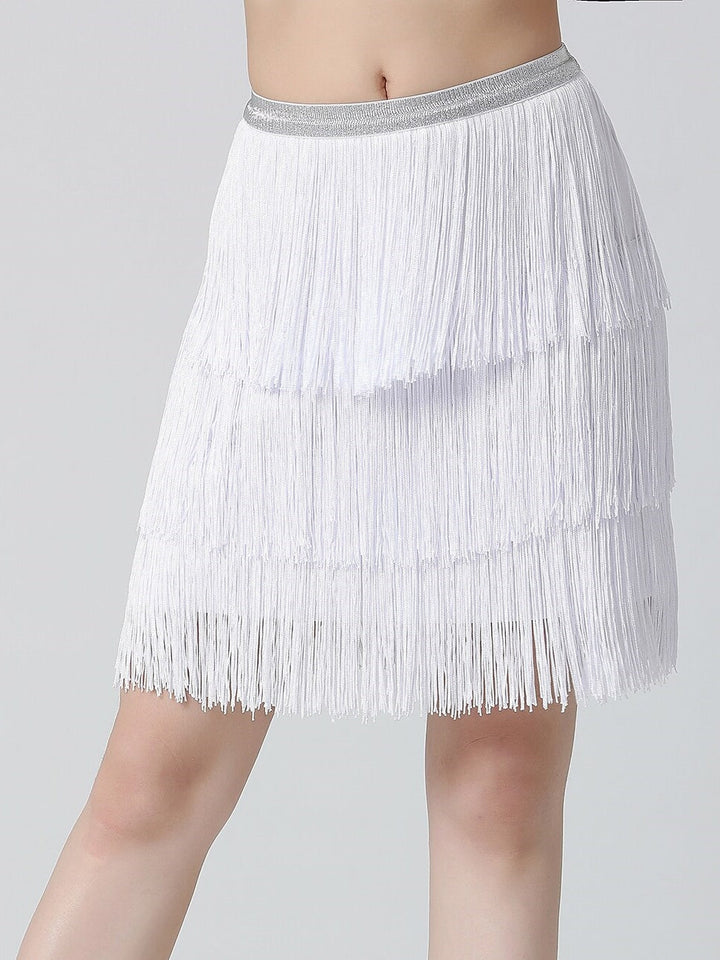 Jupes de Danse Du Ventre à Franges et Pompons pour Femmes, Couleur Pure, pour Entraînement et Performance