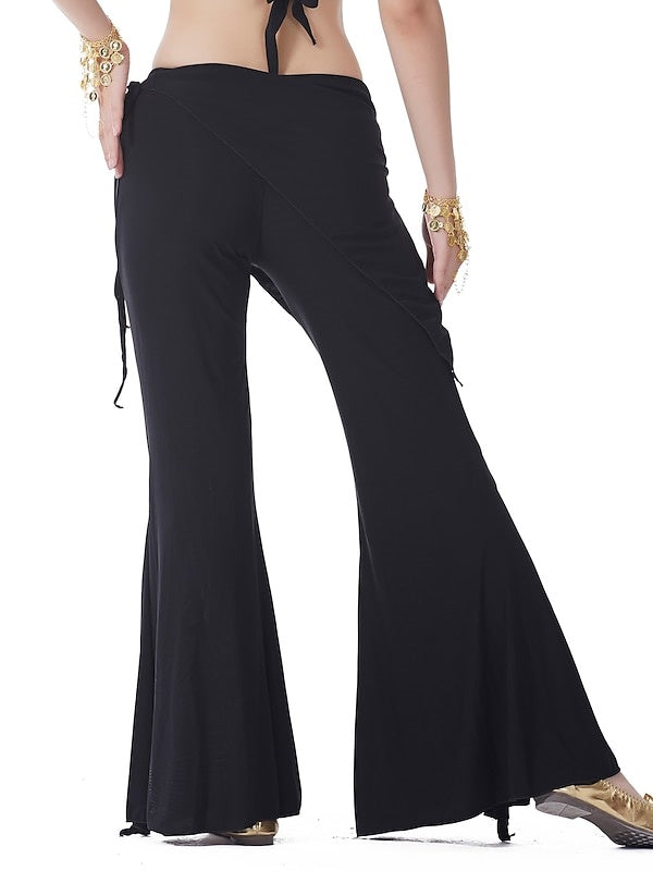 Pantalon de Danse Du Ventre à Volants de Couleur Pure pour Entraînement pour Femmes