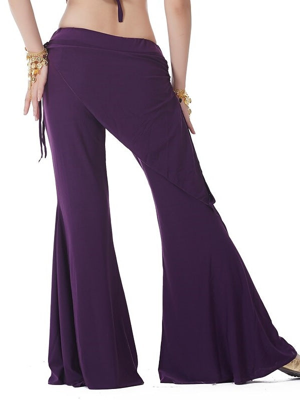 Pantalon de Danse Du Ventre à Volants de Couleur Pure pour Entraînement pour Femmes