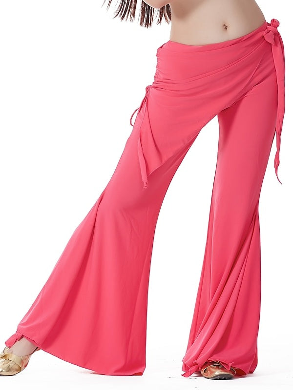 Pantalon de Danse Du Ventre à Volants de Couleur Pure pour Entraînement pour Femmes