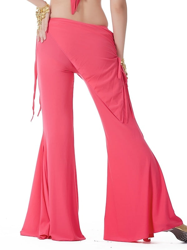 Pantalon de Danse Du Ventre à Volants de Couleur Pure pour Entraînement pour Femmes