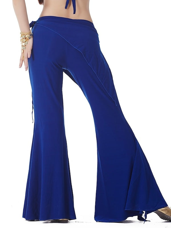 Pantalon de Danse Du Ventre à Volants de Couleur Pure pour Entraînement pour Femmes