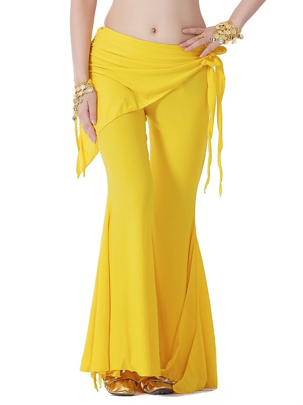 Pantalon de Danse Du Ventre à Volants de Couleur Pure pour Entraînement pour Femmes