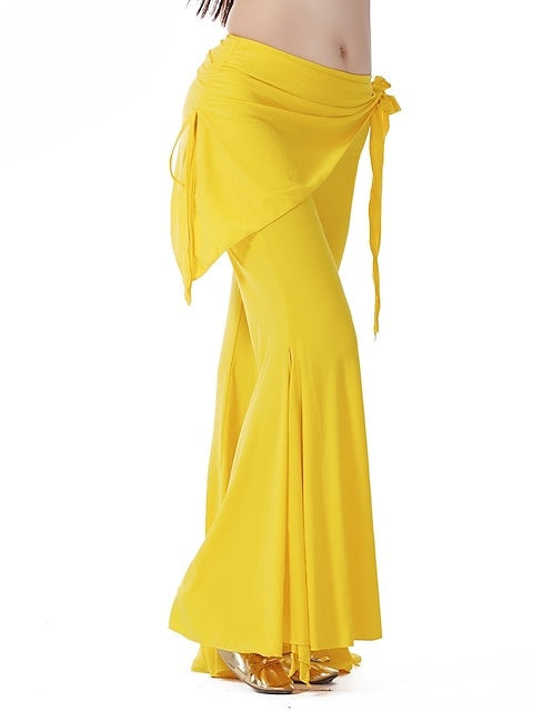 Pantalon de Danse Du Ventre à Volants de Couleur Pure pour Entraînement pour Femmes