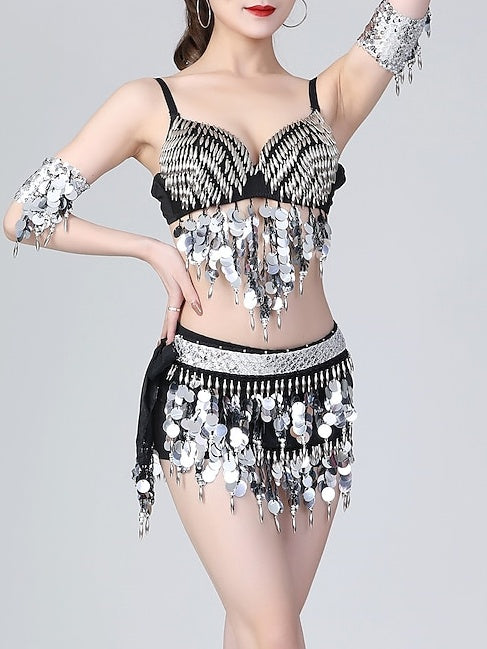 Haut de Danse Du Ventre Sans Manches avec Perles et Fronces, Joint Fendu, Entraînement pour Femmes