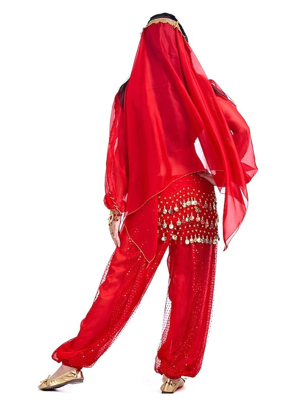 Haut de Danse Du Ventre à Paillettes pour Femme, Manches Longues