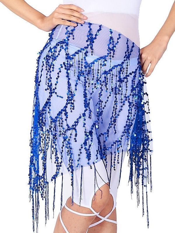 Accessoires de Danse Du Ventre Ceinture à Paillettes et Pompons Couleur Pure Performance pour Femmes
