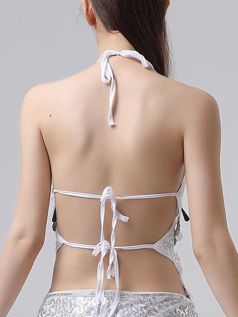 Haut Sans Manches de Danse Du Ventre à Paillettes Solides pour Femme