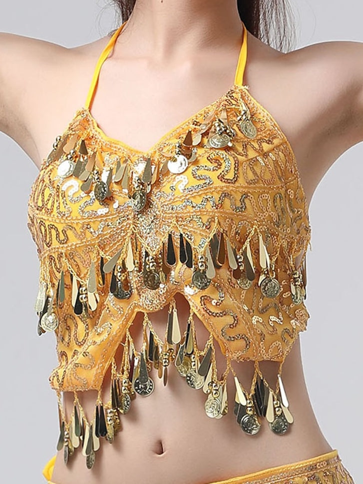 Haut Sans Manches de Danse Du Ventre à Paillettes Solides pour Femme