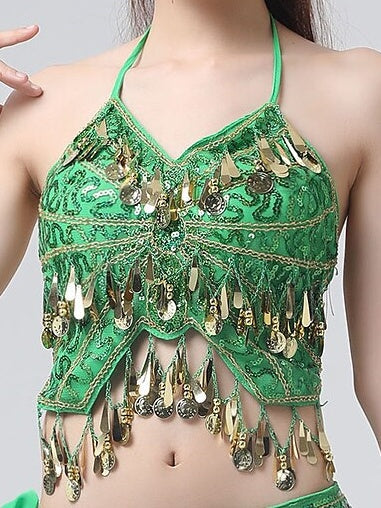 Haut Sans Manches de Danse Du Ventre à Paillettes Solides pour Femme