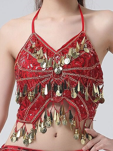 Haut Sans Manches de Danse Du Ventre à Paillettes Solides pour Femme