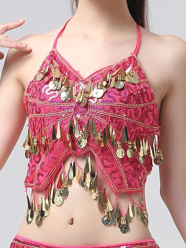 Haut Sans Manches de Danse Du Ventre à Paillettes Solides pour Femme