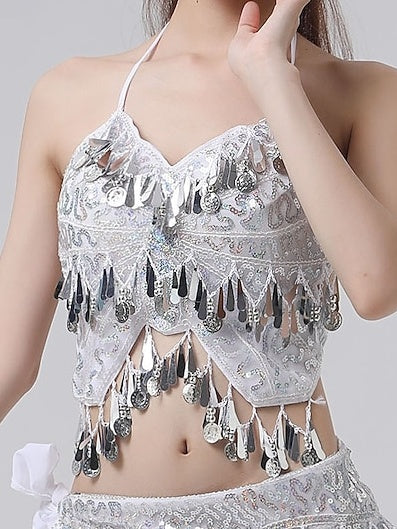 Haut Sans Manches de Danse Du Ventre à Paillettes Solides pour Femme