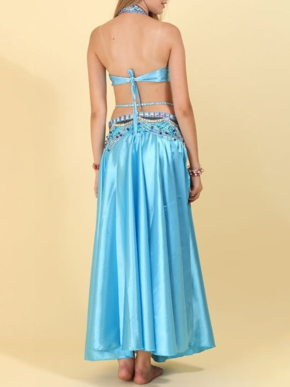 Robe de Danse Du Ventre Sans Manches avec Cristaux/Strass et Paillettes pour Femme