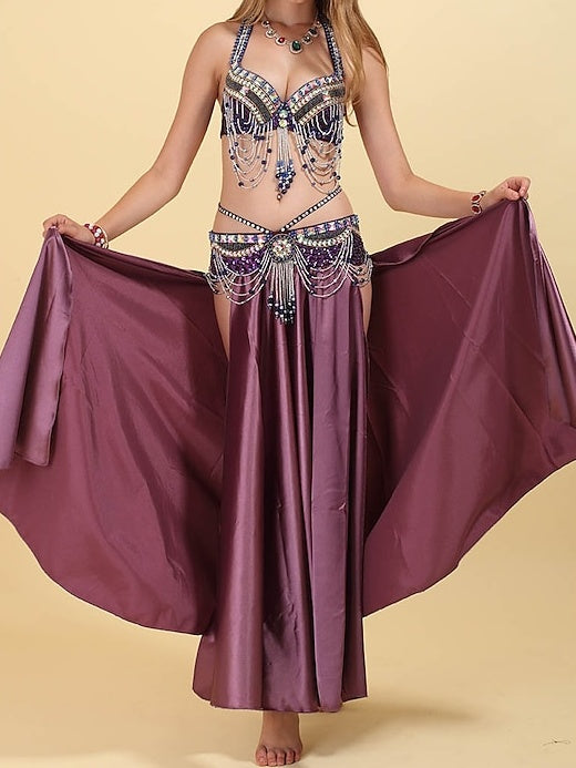 Robe de Danse Du Ventre Sans Manches avec Cristaux/Strass et Paillettes pour Femme