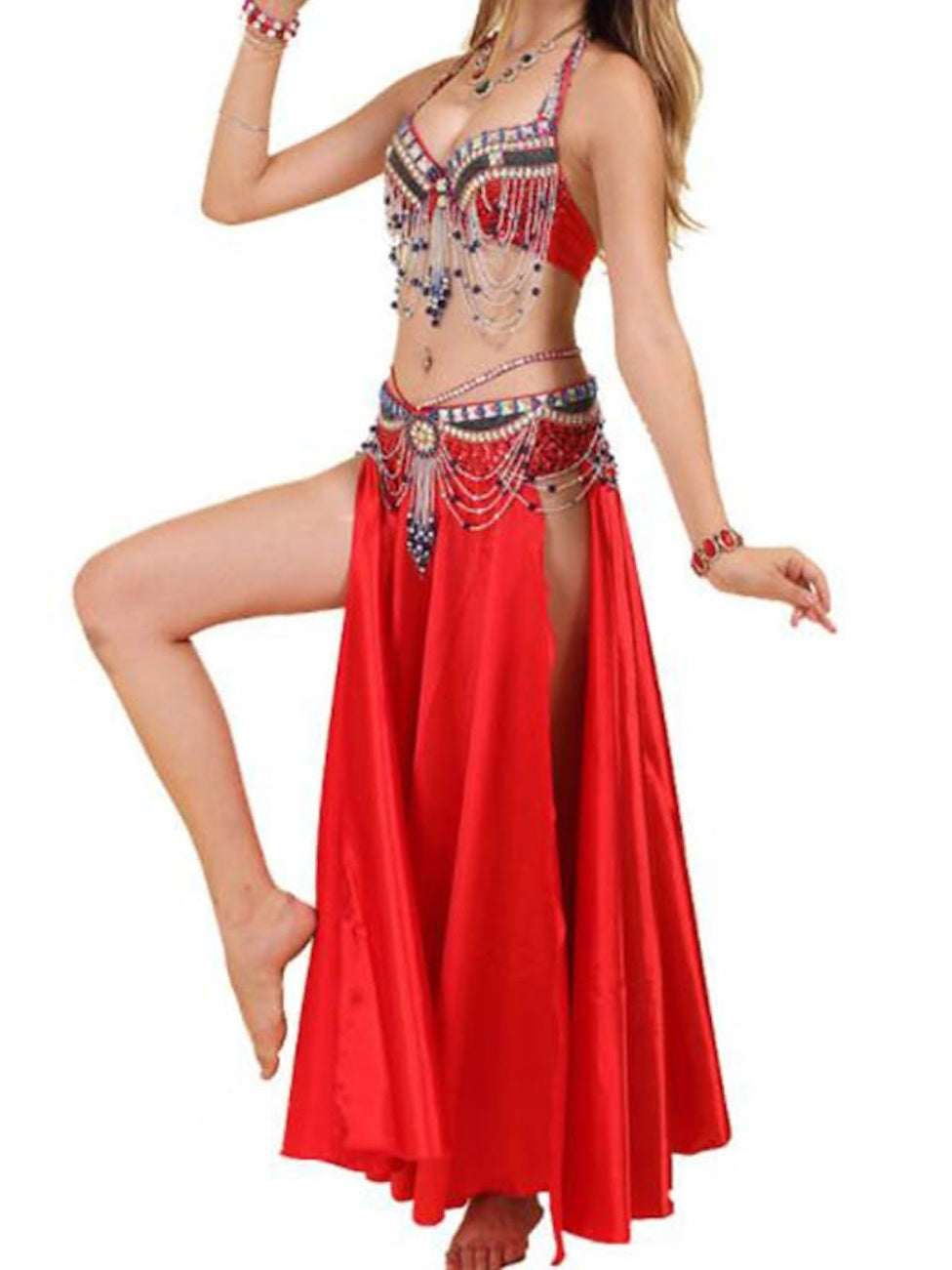 Robe de Danse Du Ventre Sans Manches avec Cristaux/Strass et Paillettes pour Femme