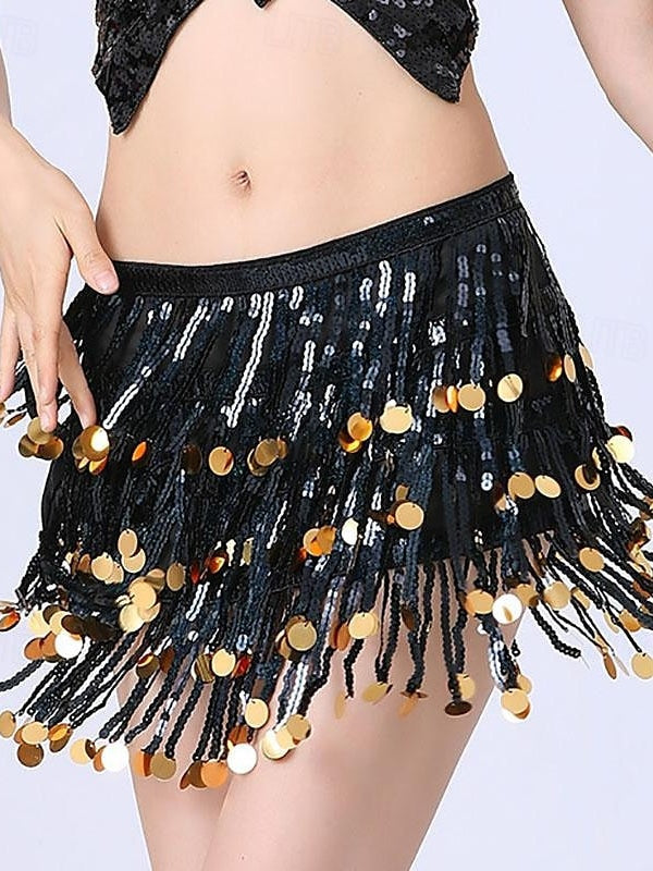 Ceinture de Danse Du Ventre avec Cordon de Serrage Pailleté, Couleur Pure, pour Femme