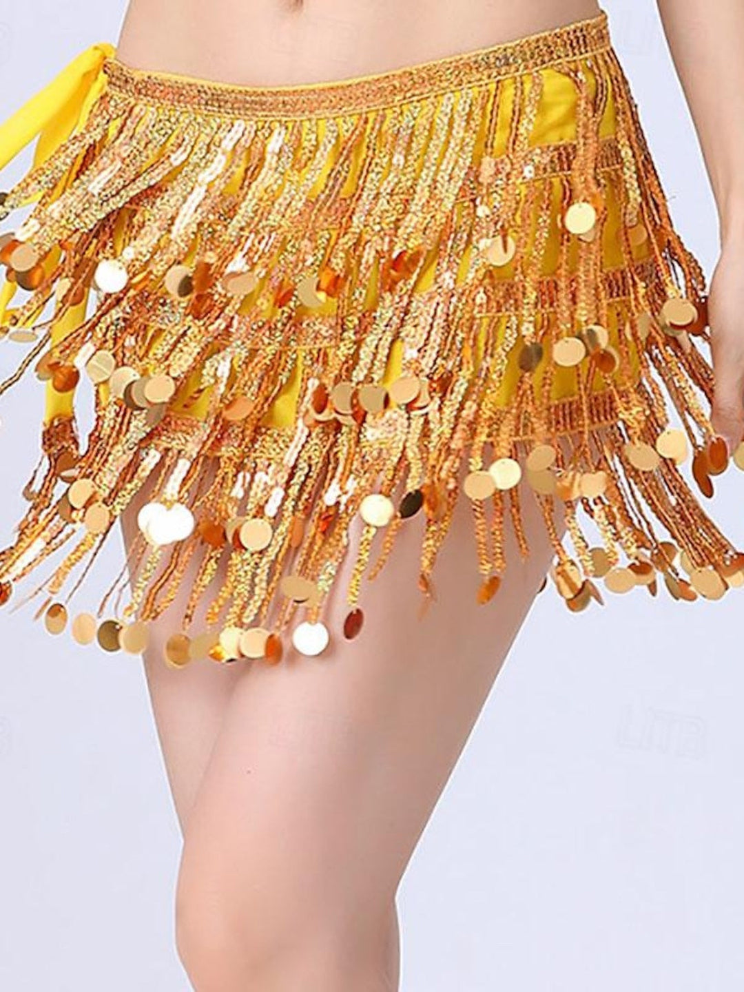 Ceinture de Danse Du Ventre avec Cordon de Serrage Pailleté, Couleur Pure, pour Femme