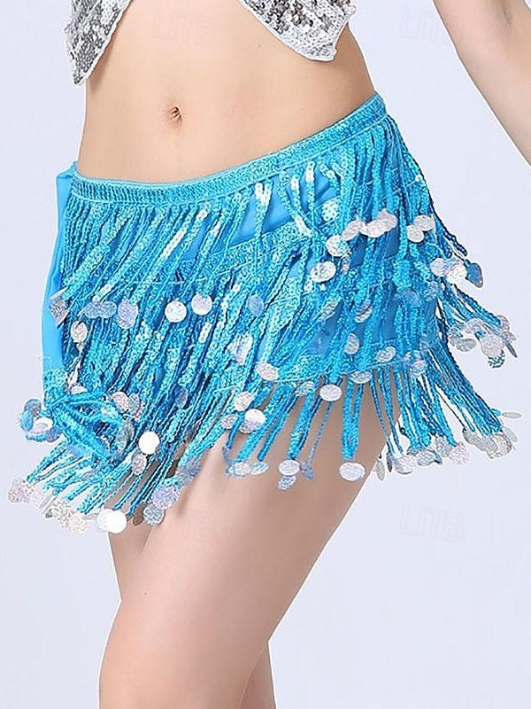 Ceinture de Danse Du Ventre avec Cordon de Serrage Pailleté, Couleur Pure, pour Femme