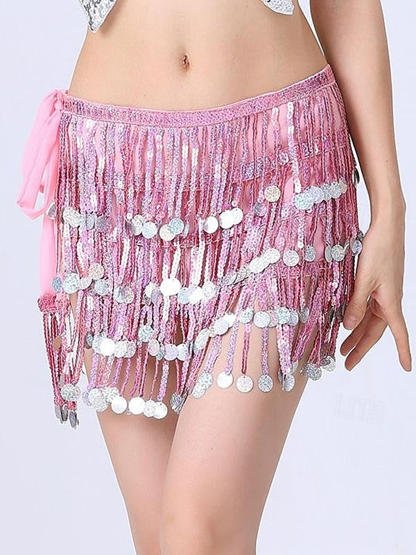 Ceinture de Danse Du Ventre avec Cordon de Serrage Pailleté, Couleur Pure, pour Femme