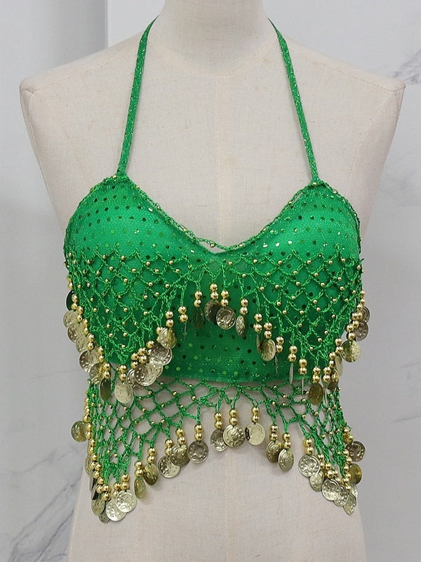 Gilet Sans Manches de Danse Du Ventre en Cuivre avec Épissure de Couleur Pure pour Entraînement de Performance pour Femmes