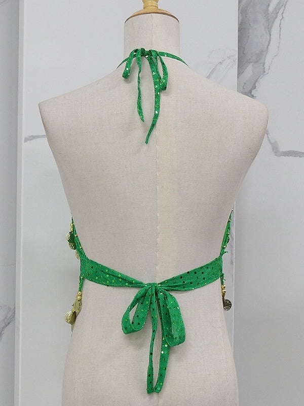 Gilet Sans Manches de Danse Du Ventre en Cuivre avec Épissure de Couleur Pure pour Entraînement de Performance pour Femmes