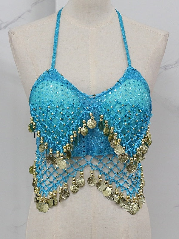 Gilet Sans Manches de Danse Du Ventre en Cuivre avec Épissure de Couleur Pure pour Entraînement de Performance pour Femmes