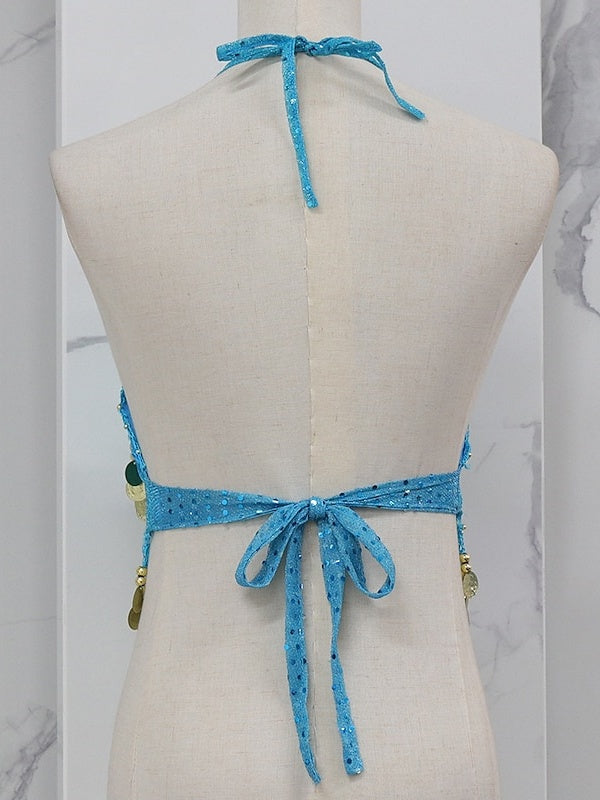 Gilet Sans Manches de Danse Du Ventre en Cuivre avec Épissure de Couleur Pure pour Entraînement de Performance pour Femmes