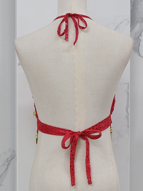 Gilet Sans Manches de Danse Du Ventre en Cuivre avec Épissure de Couleur Pure pour Entraînement de Performance pour Femmes