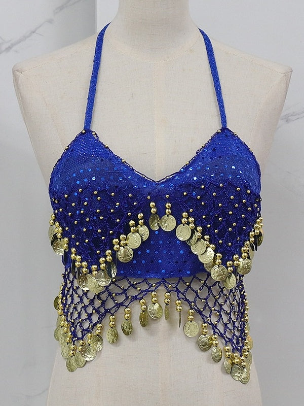 Gilet Sans Manches de Danse Du Ventre en Cuivre avec Épissure de Couleur Pure pour Entraînement de Performance pour Femmes