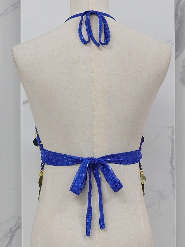 Gilet Sans Manches de Danse Du Ventre en Cuivre avec Épissure de Couleur Pure pour Entraînement de Performance pour Femmes