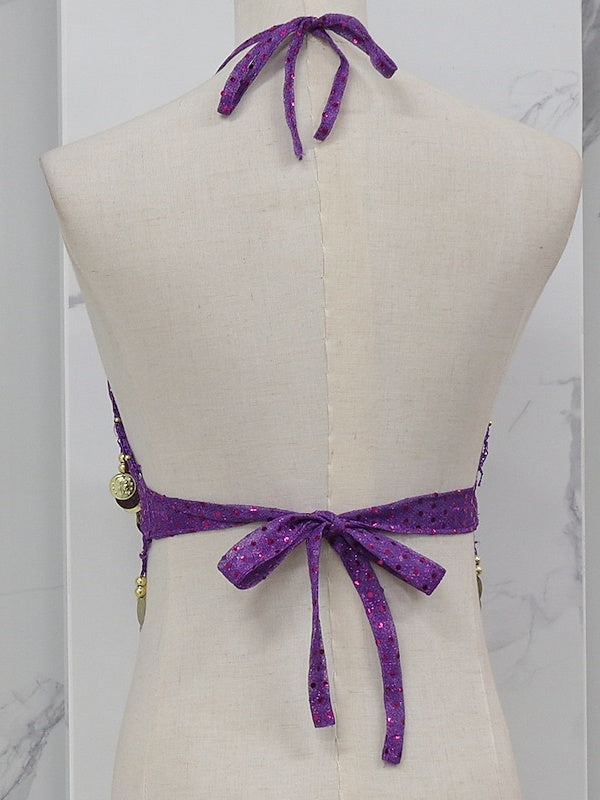 Gilet Sans Manches de Danse Du Ventre en Cuivre avec Épissure de Couleur Pure pour Entraînement de Performance pour Femmes