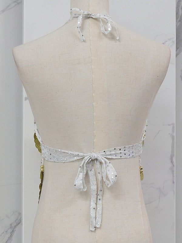 Gilet Sans Manches de Danse Du Ventre en Cuivre avec Épissure de Couleur Pure pour Entraînement de Performance pour Femmes