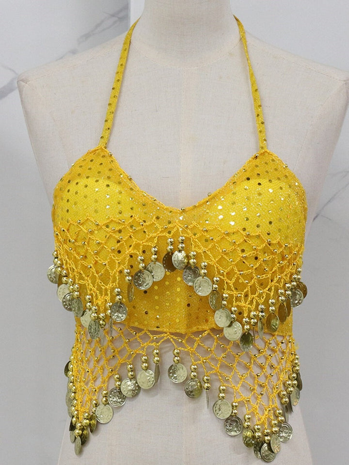 Gilet Sans Manches de Danse Du Ventre en Cuivre avec Épissure de Couleur Pure pour Entraînement de Performance pour Femmes