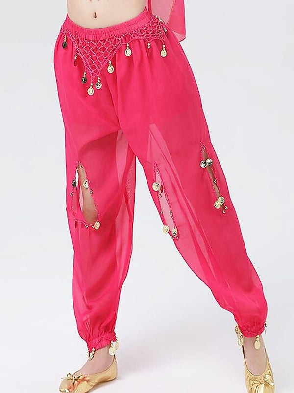 Pantalon de Danse Du Ventre avec Pièce D'Or Froncée et Ajourée pour Femme