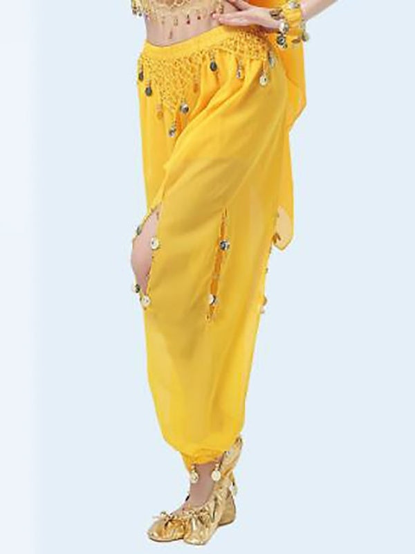 Pantalon de Danse Du Ventre avec Pièce D'Or Froncée et Ajourée pour Femme