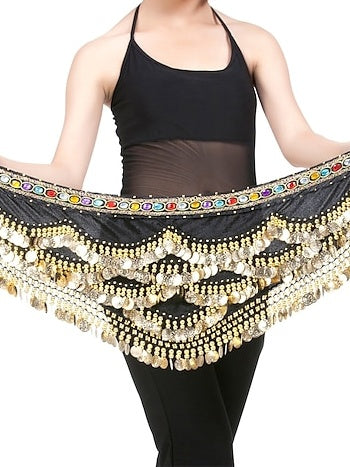 Foulard de Hanche de Danse Du Ventre avec Perles en Forme de Pièce pour Entraînement pour Femmes