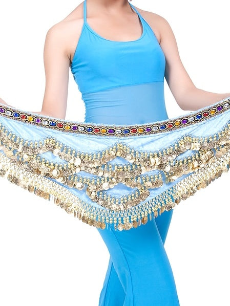 Foulard de Hanche de Danse Du Ventre avec Perles en Forme de Pièce pour Entraînement pour Femmes