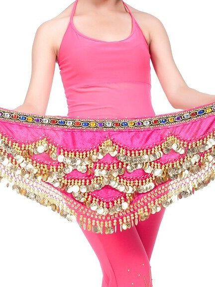 Foulard de Hanche de Danse Du Ventre avec Perles en Forme de Pièce pour Entraînement pour Femmes