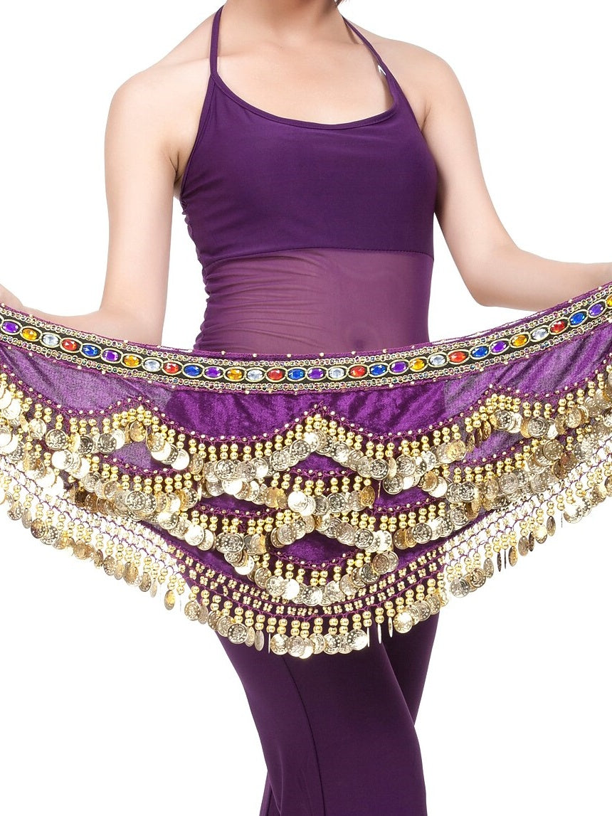 Foulard de Hanche de Danse Du Ventre avec Perles en Forme de Pièce pour Entraînement pour Femmes