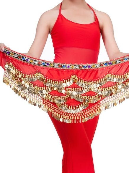 Foulard de Hanche de Danse Du Ventre avec Perles en Forme de Pièce pour Entraînement pour Femmes