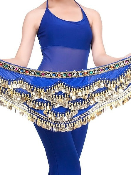 Foulard de Hanche de Danse Du Ventre avec Perles en Forme de Pièce pour Entraînement pour Femmes
