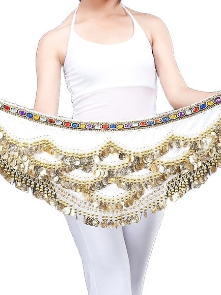 Foulard de Hanche de Danse Du Ventre avec Perles en Forme de Pièce pour Entraînement pour Femmes